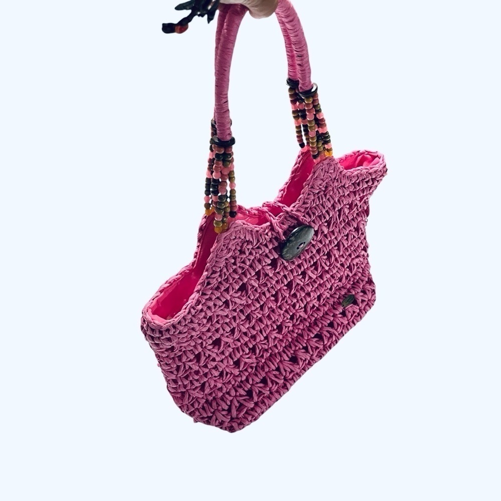 Cappelli bag Pink Woven Tote Bag, with beaded handles, Spring, Summer, Vacation - Picture 2 of 12
